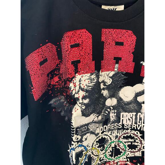 New Watson Luxe Paris Rhinestone Streetwear Heavyweight T-Shirt, Size XS - Picture 2 of 4